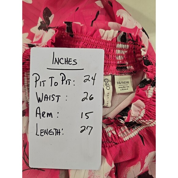 Pink Floral Flare Ruffle Sleeve Office Career Dressy Modest Blouse Womens 14 16 - Picture 8 of 10